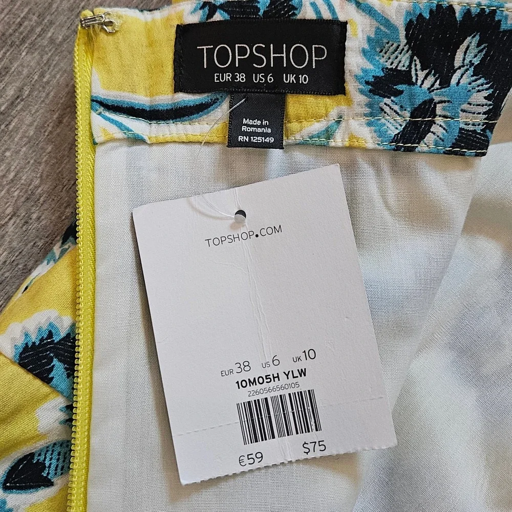 Topshop Mini Dress Size 6 Yellow NEW Floral Halter Cross Front Sundress Mod 60s